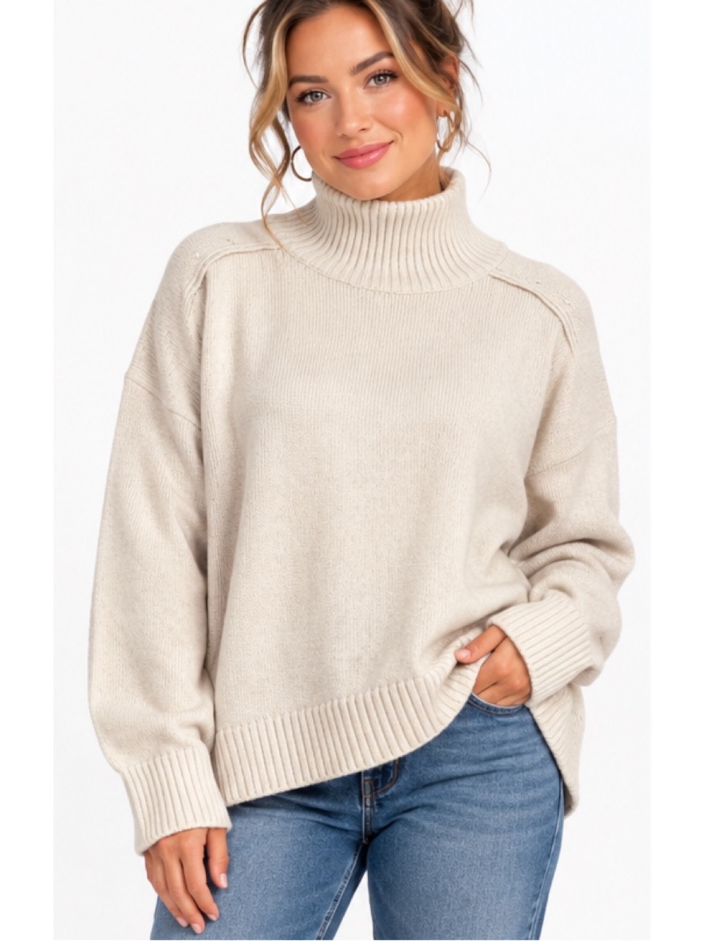 H&M Cream Mock Turtleneck Sweater size Large